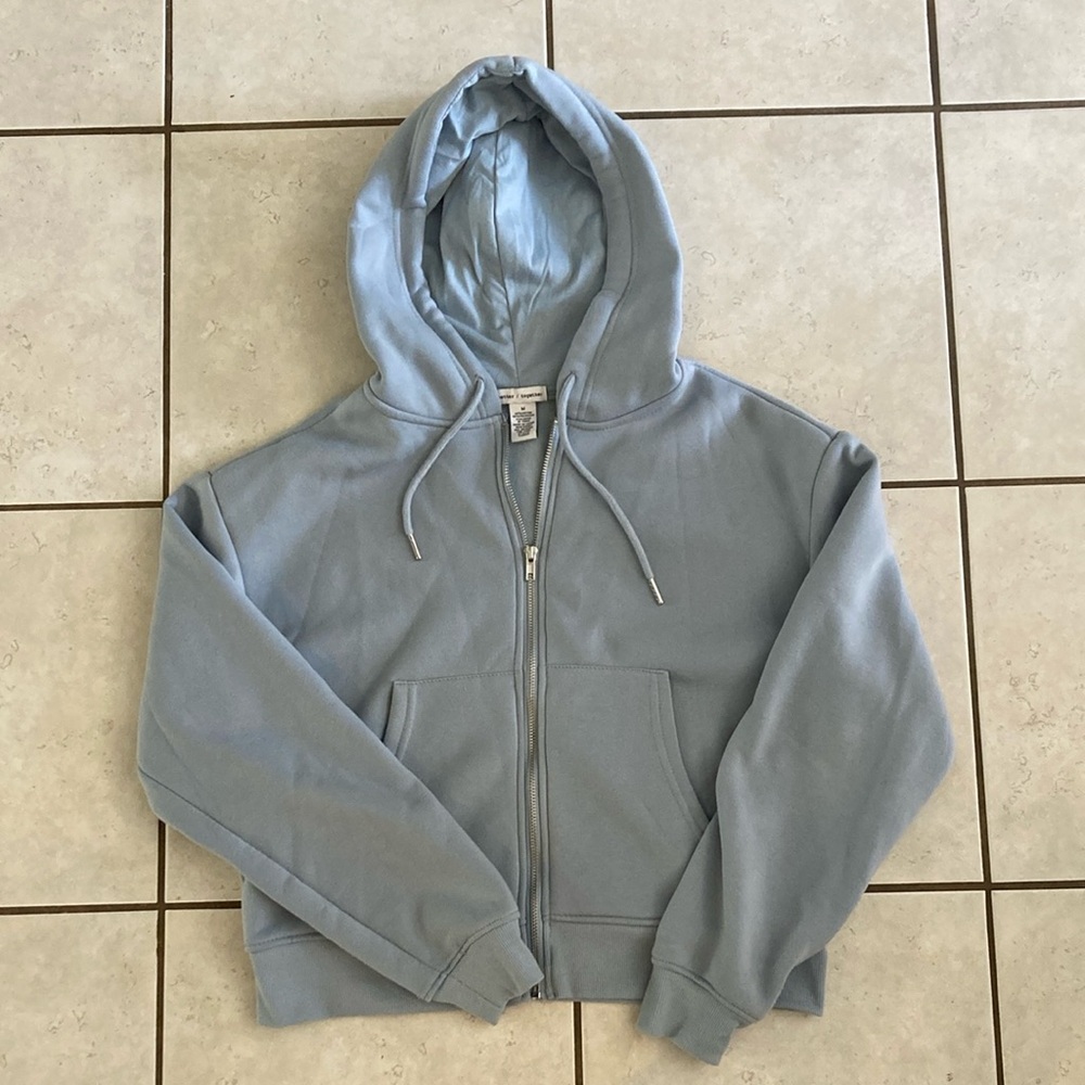 Light Blue Cropped Zip-Up Hoodie
